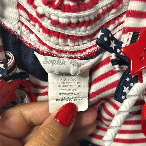 Navy Polka Dot Kids Dress with Red Stripes - Picture 8 of 9